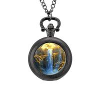 The Big Moon Vintage Pocket Watch Alloy Pendant Watches Necklace Gift for Men Women Black-Style