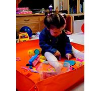 THE BIG ORANGE PLAYMAT for Messy Play WATERPROOF WIPEABLE - Use FLAT for Paints Crayons Play Dough - Use POP UP SIDES for sensory play eg sand or to Keep Small Toys Building Blocks together. FOLD AWAY