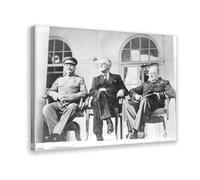 The Big Three - Franklin Delano Roosevelt, Joseph Stalin, Winston Churchill at The Teheran Conference 1943 Canvas Art Poster And Wall Art Picture Prin