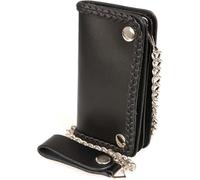 The Bikers Place Mens Motorcycle Casual 6"-8" Premium Leather Bi-fold Tri-fold Trucker Stainless Steel Wallet Blk Brown Color, Black, Black 6" Bifold Braided Style