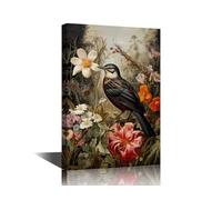 The Bird Stood On The Branch-Wall Art for Living Room Bedroom Rustic Wall Decor Retro Bird Wall Paintings for Office Print On Canvas Modern Artwork Stretched and Framed Ready to Hang 24x16in