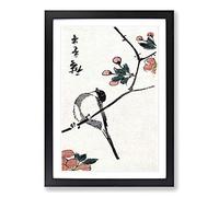 The Bird Upon a Cherry Branch by Utagawa Hiroshige Framed Print | A2 Black Framed Wall Art | Ready to Hang | Asian Nature Picture | Living Room Bedroom Lounge Office