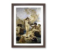 The Birth Of Venus By William Adolphe Bouguereau Classic Painting Framed Print | A4 Walnut Framed Wall Art | Ready to Hang | Classic Historical Picture | Living Room Bedroom Lounge Office