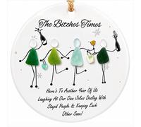 The Bitches Times Friendship Keepsake Ornament,Funny Friendship Sea Glass Keepsake Ornament,Handmade Sea Glass Christmas Decorations for Sisters Best Friends