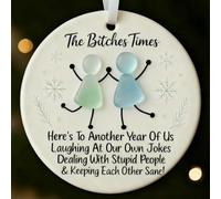 The Bitches Times Friendship Keepsake Ornament - Funny Handmade Sea Glass Ornament, Christmas Decoration for Sisters & Best Friends (B)