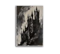 The Black Castle Dark Watercolor Drawing Dracula'S Castle Canvas Print Gothic Poster Bold Colors Wall Art Indoor Decor for Home Offices Living Room Bedroom Dining Room Farmhouse