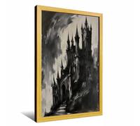 The Black Castle Dark Watercolor Drawing Dracula'S Castle Print Gothic Poster Bold Colors Wall Art Indoor Decor for Home Offices Living Room Bedroom Farmhouse Framed Ready to Hang
