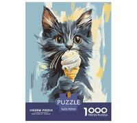 The Black Cat Eating Ice Cream Jigsaw Puzzles for Adults Animal Puzzles 1000 Piece Brain Challenge Home Decoration Gifts 70x50cm/1000pcs