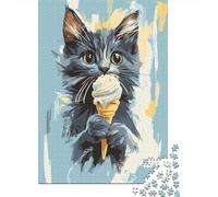 The Black Cat Eating Ice Cream Jigsaw Puzzles for Adults Animal Puzzles 1000 Pieces Educational Games for Adults Gifts 1000pcs (75x50cm)