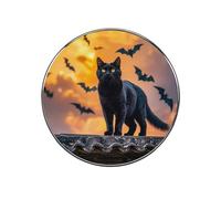 The Black Cat is Pacing on The Roof Fridge Sticker Funny Fridge Magnets Novelty Round Fridge Magnets Reusable for Whiteboard, Locker, Kitchen, Office- Strong Decor Magnetic Stickers
