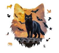 The Black Cat is Pacing on The Roof Jigsaw Puzzle 175PCS Wolf Head Design Puzzle Wooden Jigsaw Puzzles for Adults Families