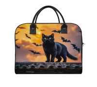 The Black Cat Is Pacing on The Roof Laptop Tote Bag Casual Travel Handbag Multi Pocket Shoulder Bags for Work Travel