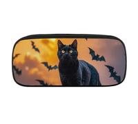 The Black Cat Is Pacing on The Roof Pencil Case Waterproof Leather Pencil Pouch Multi-purpose Aesthetic Makeup Bag Cute Pen Bag Large Cosmetic Bag for Office Stationery, Travel