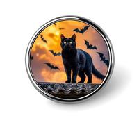The Black Cat Is Pacing on The Roof Round Badge Personalized Metal Lapel Pin Badges Fit Clothing Bags Hat Humorous Printed Brooch Badge Party Decorations Accessories for Men Women