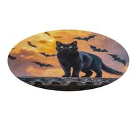 The Black Cat is Pacing on The Roof Round Rug Soft Absorbent Bath Mat Entryway Anti Slip Rugs Farmhouse Front Back Door Mat 60 * 60cm for Bedroom Living Room Home Decorative