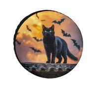The Black Cat is Pacing on The Roof Tire Covers Waterproof Anti UV Tire Cover 28inch Single Axle Wheel Covers for RV Truck SUV Trailer Universal for All Seasons