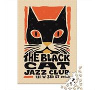 The Black Cat Jazz Club 1000 Piece Puzzle for Pet Theme Lovers, 38x26cm/1000pcs