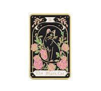 The Black Cat Tarot Card Enamel Lapel Pin Badge 4cm x 2.5cm Witchy Cat Metal Accessory Gothic Tarot Gift for Alternative Fashion Collectors