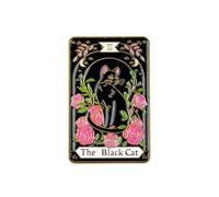 The Black Cat Tarot Card Pin Brooch, Witchy Cat Enamel Pin, Gift For Goth Girl Women Witch Friend, Spooky Season Brooches, Halloween Vibes Lapel Badge, Creepy Cute Accessories