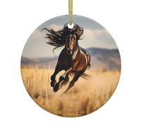 The black horse. Patterns Round Ceramic Pendant - Festive Party Hanging Christmas Tree and Fireplace Ornament