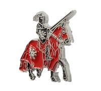 The Black Knight Enamelled Pin Badge (King Arthur legend) in a Grey Burlap Pouch