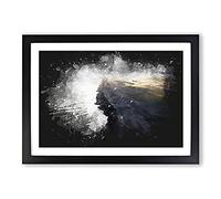 The Black Sand Beach in Iceland Paint Splash Framed Print | A2 Black Framed Wall Art | Ready to Hang | Modern Beach Picture | Living Room Bedroom Lounge Office