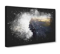 The Black Sand Beach In Iceland Paint Splash Modern Art Canvas Wall Art Print Ready to Hang, Framed Picture for Living Room Bedroom Home Office Décor, 20x14 Inch (50x35 cm)