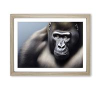 The Blessed Gorilla Framed Print | A4 Oak Framed Wall Art | Ready to Hang | Modern Animal Picture | Living Room Bedroom Lounge Office
