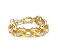 THE BLING KING 10mm Gold Gypsy Link Belcher Bracelet with Ornate Albert Clasp 90g Heavy, 9ct Gold Plated, 8-Inch