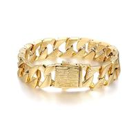 THE BLING KING 14mm Gold Cuban Curb Bracelet for Men 51g Heavyweight Bark Pattern, 9ct Gold Plated, 8-Inch Chunky Gold Bracelet