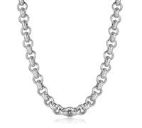 THE BLING KING 15mm Silver Plated Leopard Print Belcher Chain Necklace for Men - 24 Inch, 268g - Diamond Cut Cuban Style, Hypoallergenic, Statement Jewellery