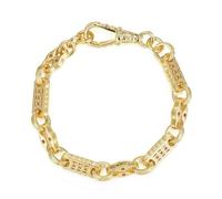 THE BLING KING 7mm Gold Plated Stars and Bars Bracelet 8-8.5 Inch - Albert Clasp Belcher Chain 25g, Patterned Men’s & Women’s Statement Jewellery