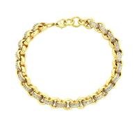 THE BLING KING 8mm Gold Adjustable Belcher Bracelet with CZ Stones - 29g, 8-Inch - PVD Gold Plated