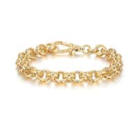 THE BLING KING Gold Plated 10mm Heart Link Bracelet for Women - 7.5 to 8 Inch Adjustable Fit, Romantic Hollow Chain, 27g Lightweight Jewellery Gift