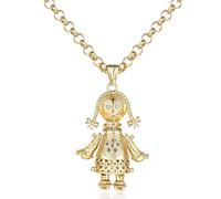 THE BLING KING Gold-Plated Heart Rag Doll Pendant with Pink Stones - 24-Inch 6mm Belcher Chain, 44g - Gold-Filled Playful & Elegant Necklace for Women, Statement Jewellery