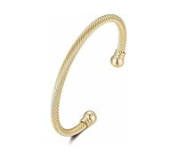 THE BLING KING Gold Twisted Torque Bracelet - 20g, 4mm, 8-Inch Adjustable - PVD Gold Plated Bangle for Men & Women