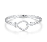 THE BLING KING Luxury 9ct Plated 6mm Closed Loop Bangle with Stones, 8-Inch, Elegant Jewellery for Women (Silver)