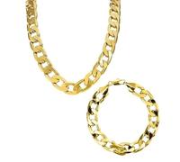 THE BLING KING Luxury Gold 12mm Cuban Curb Chain and Bracelet Set︱Luxury finish and detailing︱(Necklace Length: 24 inches, Bracelet Length: 8 inches)