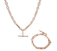 THE BLING KING Luxury Rose Gold Stars and Bars T-Bar and Chain Set Adjustable Rose Gold Star & Bars Bracelet with T-Bar (Necklace Length: 20", Bracelet Length: 8-8.5")