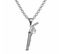 THE BLING KING Silver Plated Double Barrel Shotgun Pendant Necklace - 24" 8mm Belcher Chain - Bold 3D Gun Jewellery for Men - Heavyweight Statement Piece - 98g - Unisex Fashion Necklace