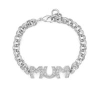 THE BLING KING Silver Plated Mum Belcher Bracelet - 8mm Adjustable Chain with CZ Charm, Gift for Mum, Women’s Jewellery 7.5-8 Inch