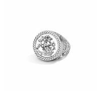 THE BLING KING Silver Plated St George Dragon Sovereign Ring for Men - Adjustable Band, Polished Medieval Signet Style, UK Size T, Bold Unisex Statement Ring