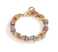 THE BLING KING Tri-Colour 12mm 3D Tulip Bracelet- 18K Real Gold Plating with Luxury Finish and Detailing - Elegant Tulip Gold Jewellery for Women - Bracelet Length: 8 Inches, Width: 12MM