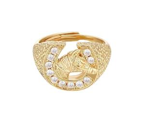 THE BLING KING Ultimate Waterproof Gold Plated Horseshoe Ring: Adjustable Size 10 & Beyond, 20mm Top Width, 13g Weight - Sparkling Stones, Luxury Men's Jewellery for Every Occasion