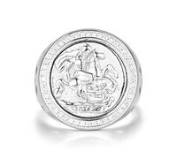 THE BLING KING Waterproof Silver Plated St George Sovereign Ring Adjustable with Stones - Unisex Spiritual Statement Ring