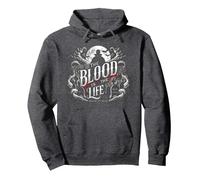 The Blood Is the Life - Bram Stoker Vampire Dracula Quote Pullover Hoodie, Adult Unisex, Dark Heather Grey, XX-Large