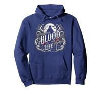 The Blood Is the Life - Bram Stoker Vampire Dracula Quote Pullover Hoodie, Adult Unisex, Navy Blue, Small