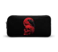 The Blood-red Skulls and Crow Pen Holder Pouch Large Storage Pencil Case with Zippered Stationery Bag Office