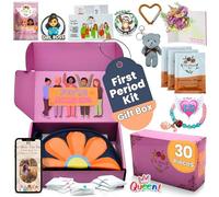 The Bloom First Period Kit for Girls 9-10-12-14 for School, Menstrual Starter Kit Gifts for Teens Girls Includes Sanitary Napkin Storage Bag, Pads, Wipes, Ebook, Period Tracker, Blue (30-PC)
