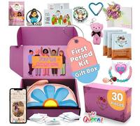 The Bloom First Period Kit for Girls 9-10-12-14 for School, Menstrual Starter Kit Gifts for Teens Girls Includes Sanitary Napkin Storage Bag, Pads, Wipes, Ebook, Period Tracker, Pink (30-PC)